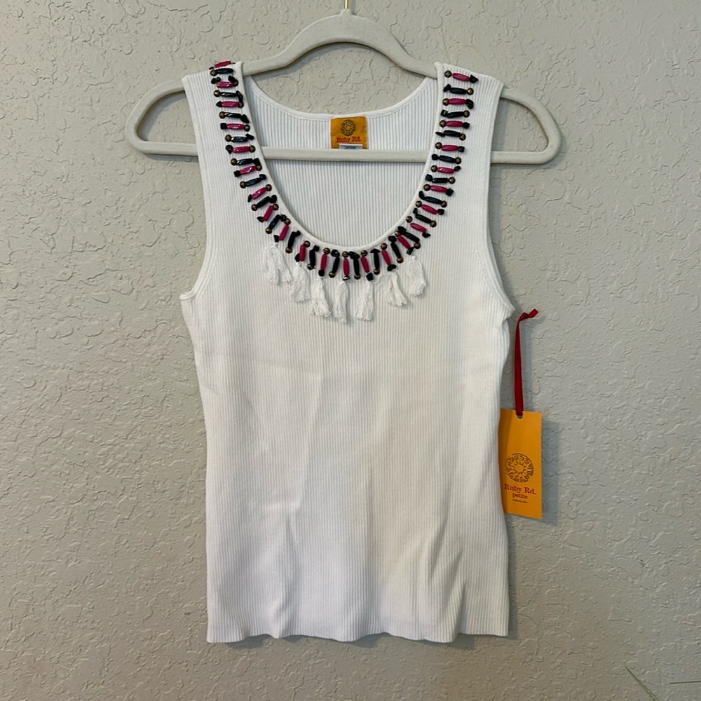 NWT RUBY RD. Petite beaded tank top o